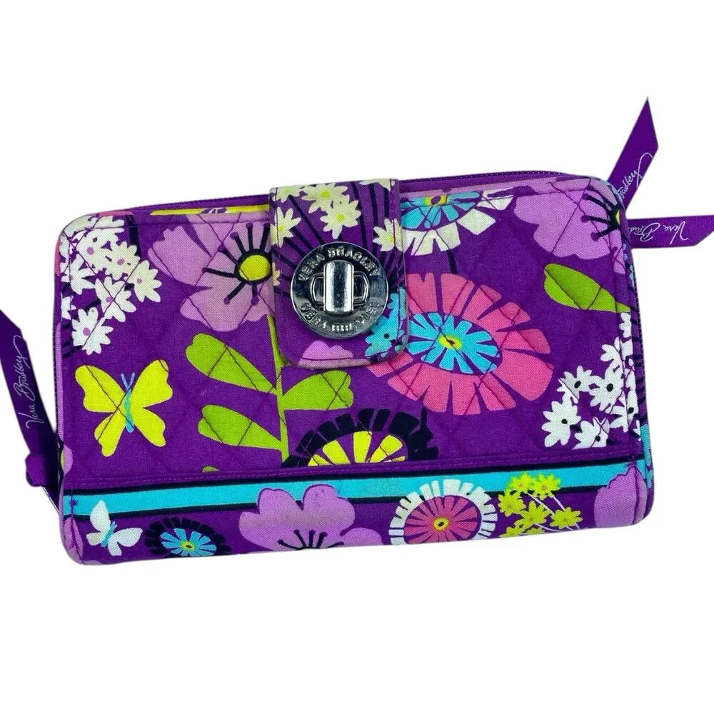 VERA BRADLEY Turn Lock Wallet Flutterby Pattern & Floral Nightingale Pouch - Picture 2 of 13